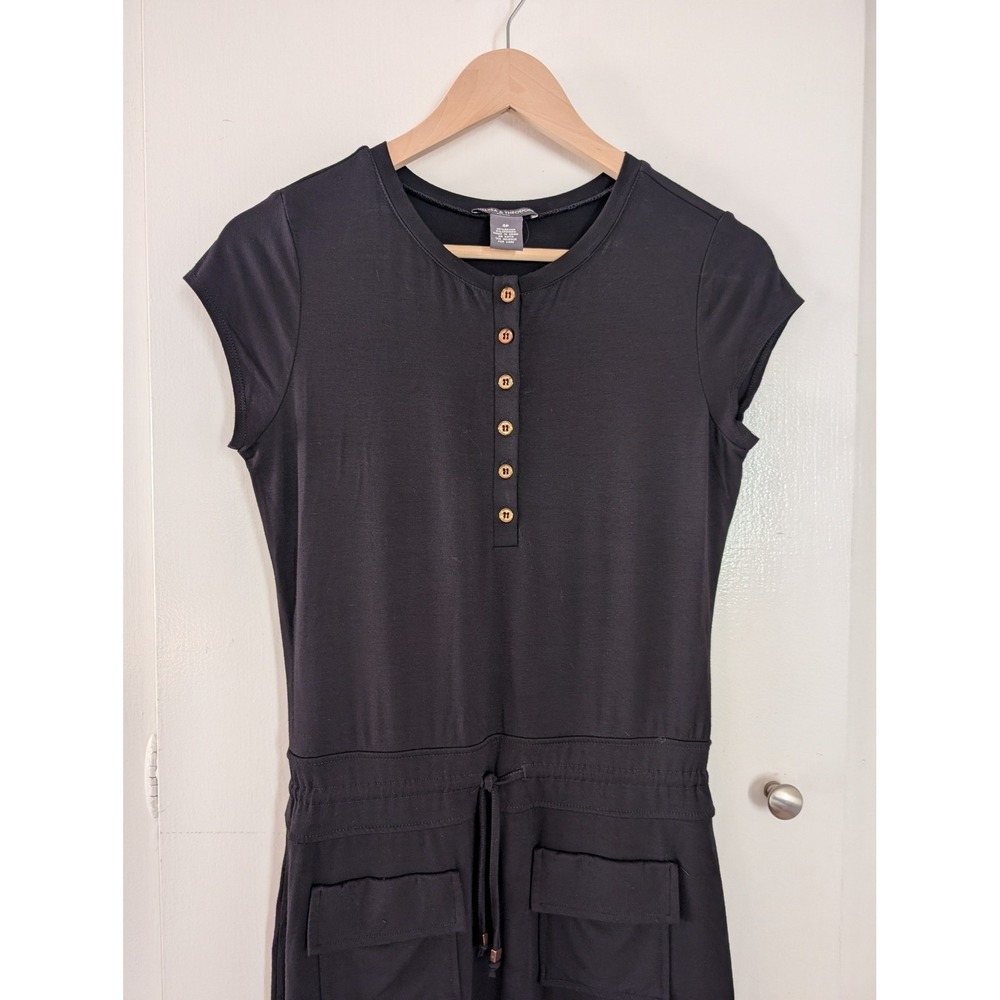 Chelsea &‎ Theodore Petite Black Henley Drawstring Utility Dress 4P Lagenlook